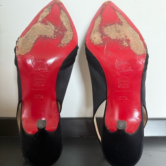 Christian Louboutin black satin Francaise slingback low heels - size 37.5 (US 7) - Picture 7 of 7